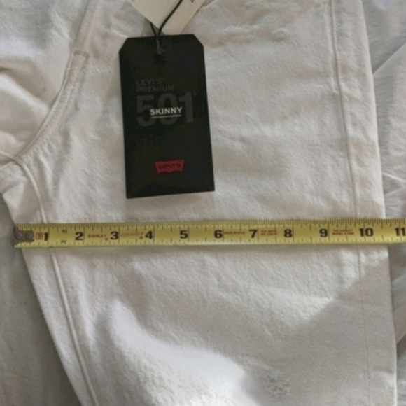 Levi's 501 High Rise Waisted Jeans Distressed White Rigid Denim Pants - Picture 8 of 11